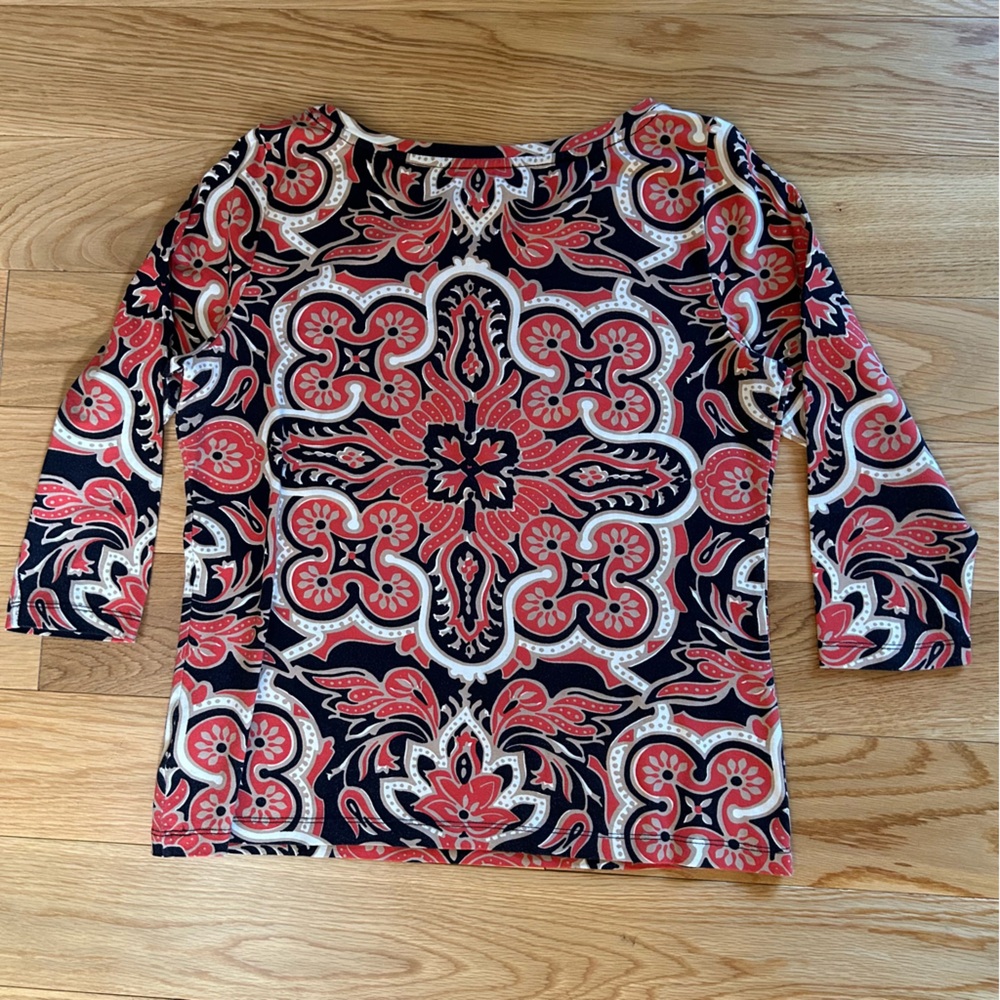 Talbots Scoop Neck Patterned Top - Picture 2 of 3